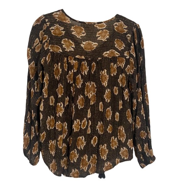 Savanna Jane Brown Snakeskin Floral Embroidered Bohemian Blouse Size S - Picture 7 of 9
